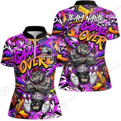 Customized Bowling Unisex Polo Shirt, Cool BullDog With Angry Bowling Game Over - Personalized Name And Team Name