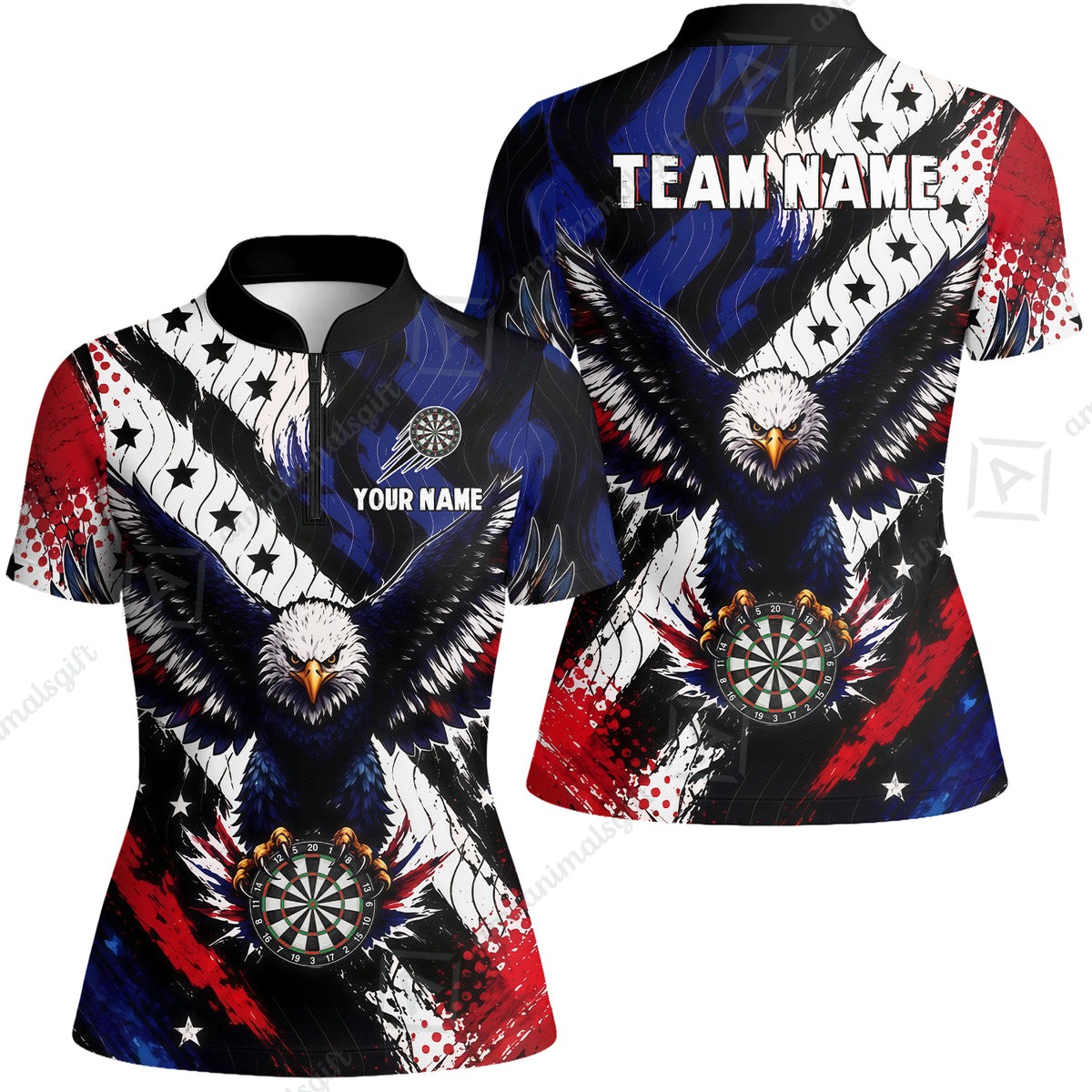 Custom Dart Jersey Team Shirt For Players, American Flag and Eagle Hold Board, Personalize Name and Team Name