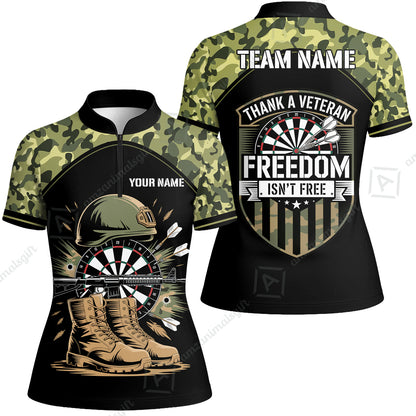 Custom Military Green Camouflage Dartboard Collar Quater-Zip Jersey Team Shirts, Customized Name Team Name Darts Team Jerseys Uniform