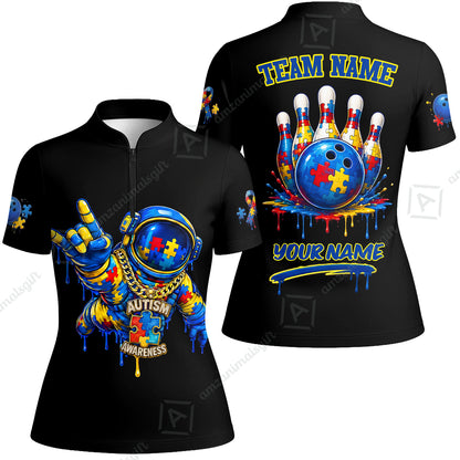 Customized Rainbow Puzzle Astronaut Awareness Bowling Jersey, Custom Name And Team Name For Bowlers