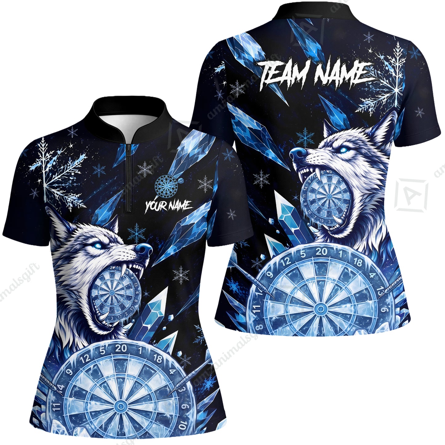 Customized Ice Wolf Crystal Winter Mascot Darts Jersey, Personalized Name And Team Name For Players