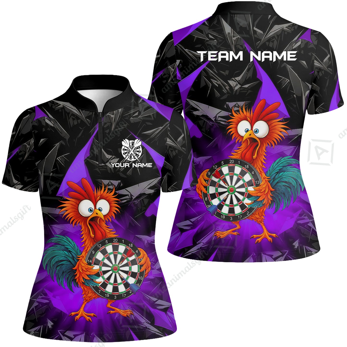 Custom Darts Team Jersey, Personalized Funky Rooster Dart Shirt For Players With Name & Team Name