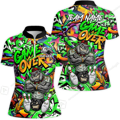 Customized Bowling Unisex Polo Shirt, Cool BullDog With Angry Bowling Game Over - Personalized Name And Team Name