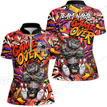 Customized Bowling Unisex Polo Shirt, Cool BullDog With Angry Bowling Game Over - Personalized Name And Team Name