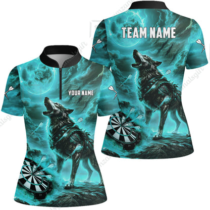 Custom Darts Team Jersey, Personalized Flaming Wolf Jersey Shirt For Players With Name & Team Name