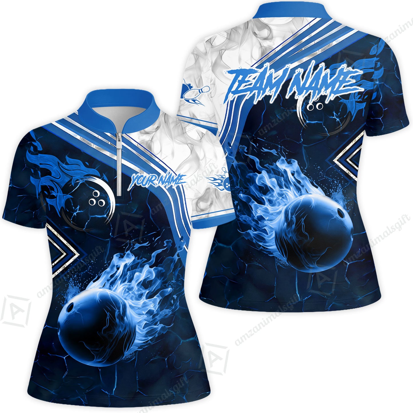 Customized Bowling Unisex Polo Shirt, Fire & Smoke Bowling Ball, Bowling Uniform - Personalized Name And Team Name