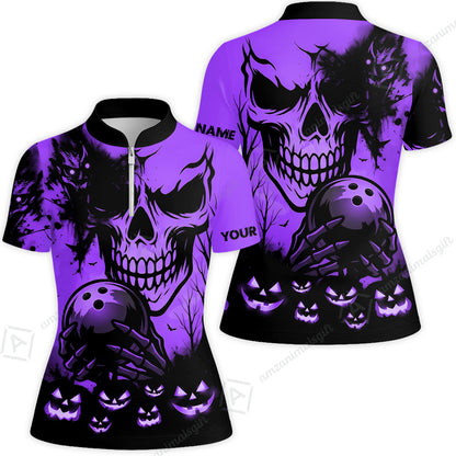 Custom Bowling Jersey Polo Shirt, Pumpkins Skull Halloween, Custom Bowling Jersey Team Shirt For Players With Name & Team Name