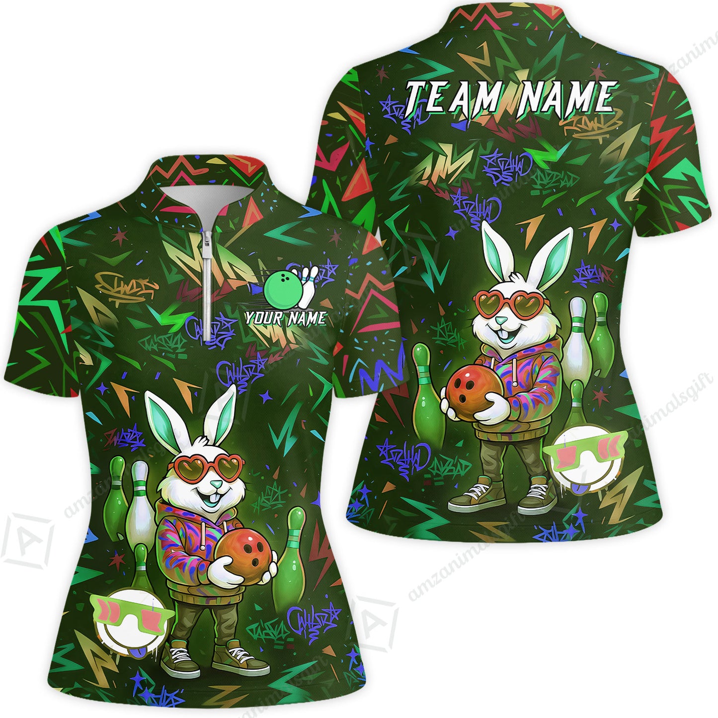 Custom Hip Hop Rabbit Bowling Jersey Polo Shirt, Custom Hip Hop Rabbit Bowling Jersey Team Shirt For Players With Name & Team Name