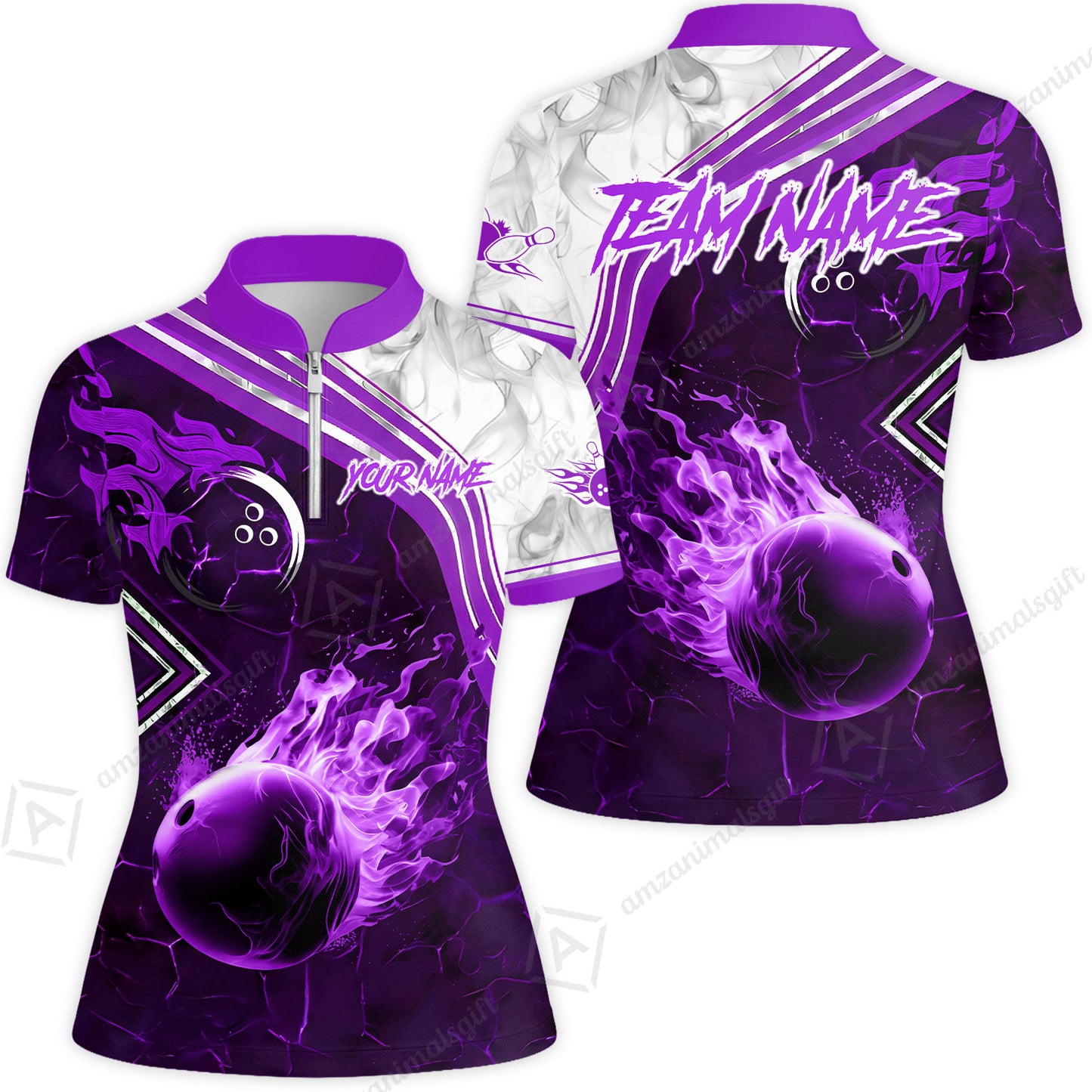 Customized Bowling Unisex Polo Shirt, Fire & Smoke Bowling Ball, Bowling Uniform - Personalized Name And Team Name