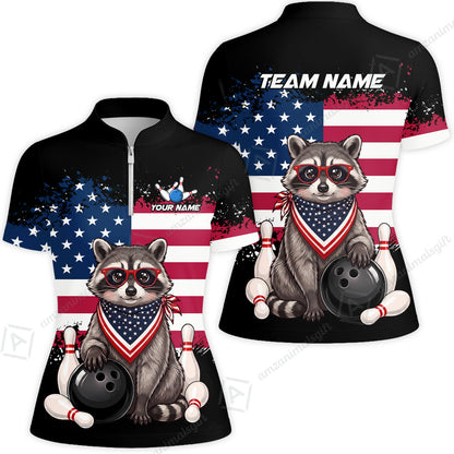 Custom Bowling Jersey Polo Shirt, Animal With Glasses And Bandana America Flag, Personalize Name & Team Name