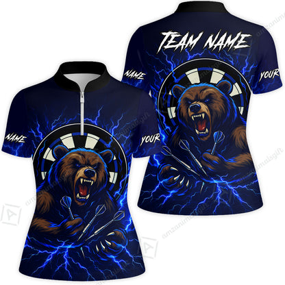 Custom Darts Team Long Sleeve Polo Shirt, Personalized Bear Thunder Lightning Darts Shirt with Name & Team Name