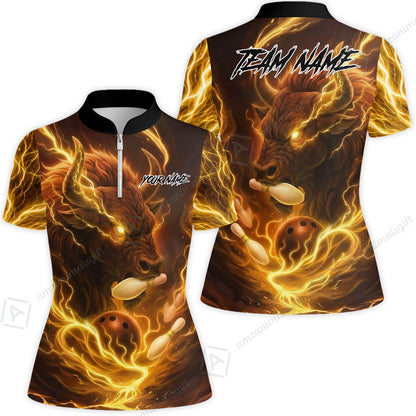 Custom Bowling Jersey Polo Shirt, Charging Bull Bowling Custom Bowling Jersey Team Shirt For Players With Name & Team Name
