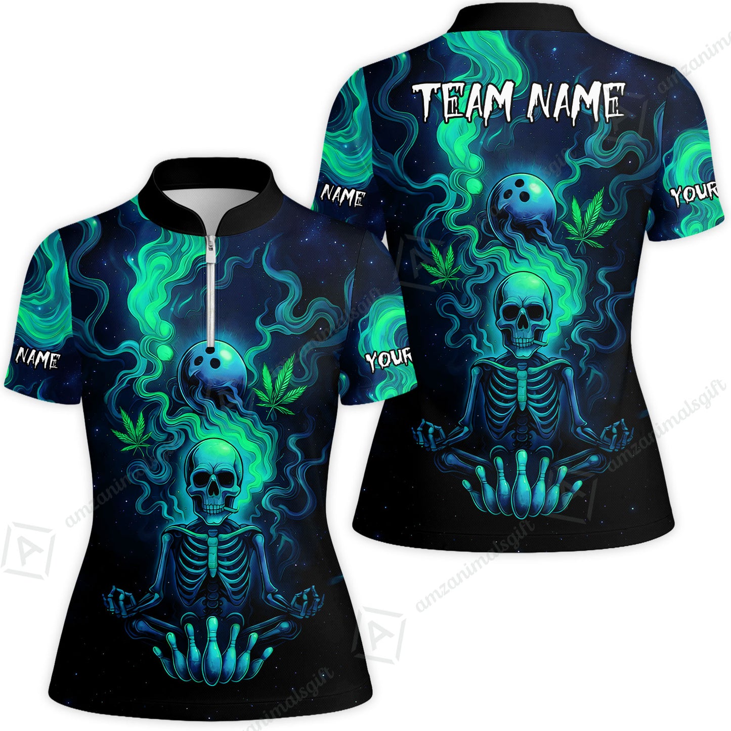 Custom Bowling Team Unisex Polo Shirt, Neon Skull CNB Bowling Custom Shirt Featuring Personalized Name and Team Name