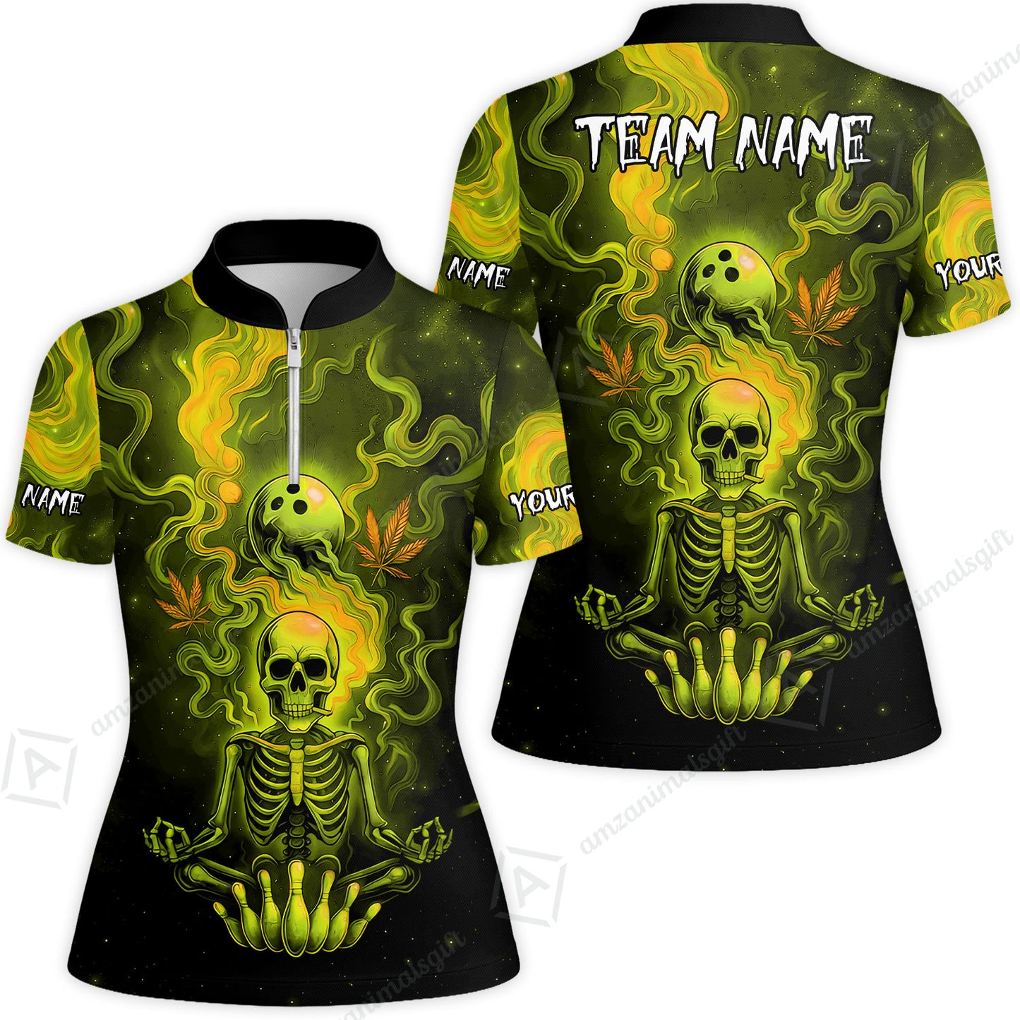 Custom Bowling Team Unisex Polo Shirt, Neon Skull CNB Bowling Custom Shirt Featuring Personalized Name and Team Name
