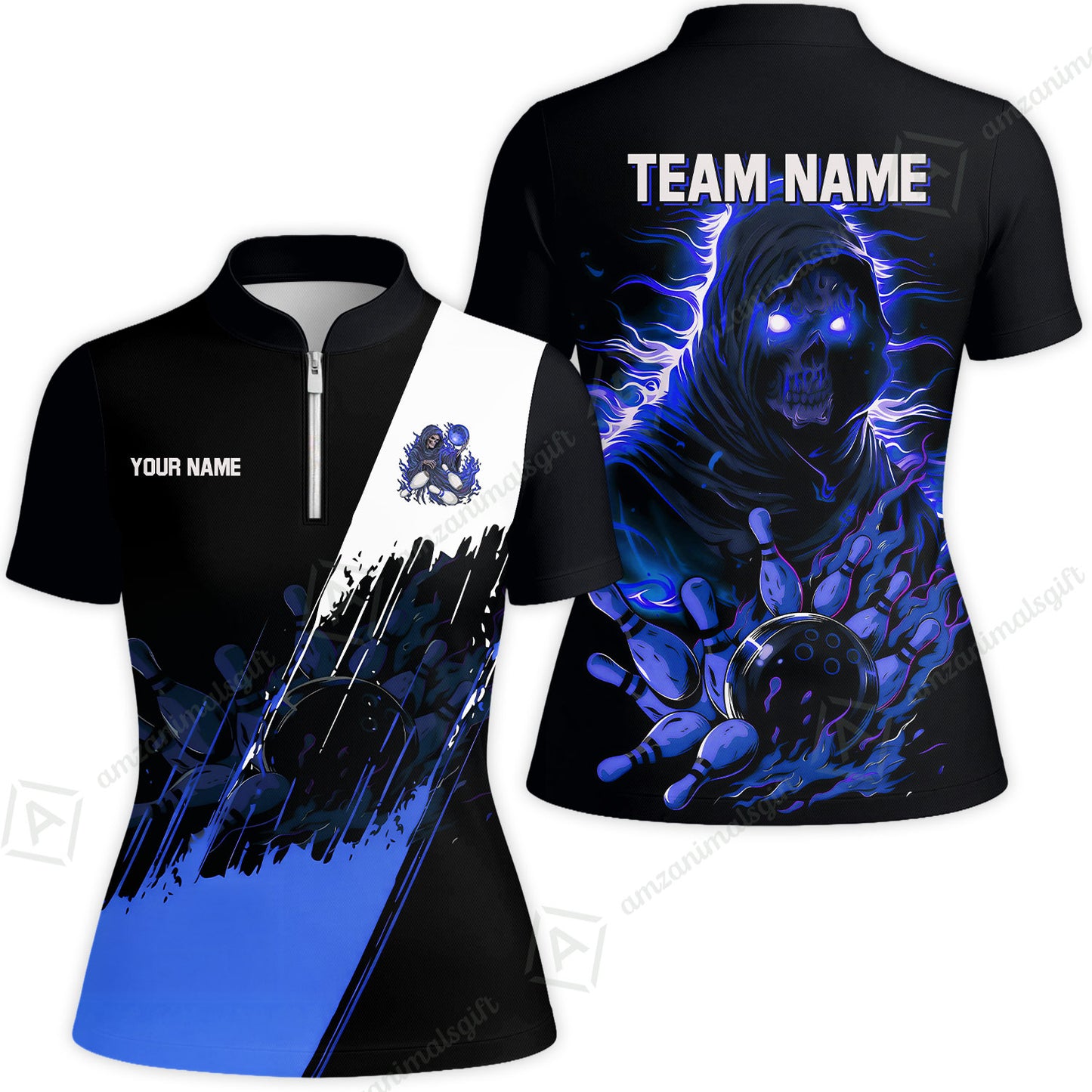 Custom Bowling Jersey Polo Shirt, Glow Reaper Bowling Custom Bowling Jersey Team Shirt For Players With Name & Team Name
