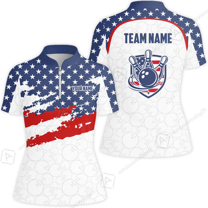 Custom Bowling Jersey Polo Shirt, America Star Flag Bowling, Custom Bowling Jersey Team Shirt For Players With Name & Team Name