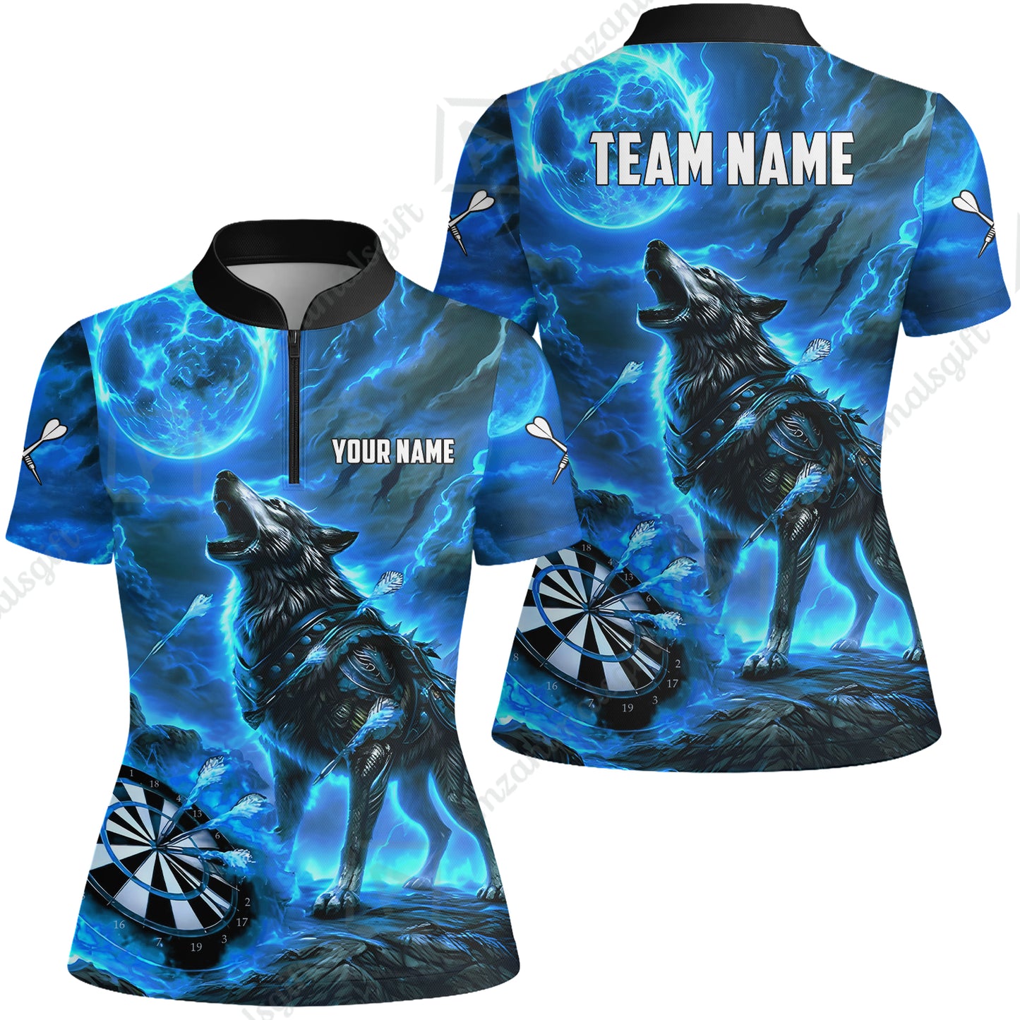 Custom Darts Team Jersey, Personalized Flaming Wolf Jersey Shirt For Players With Name & Team Name