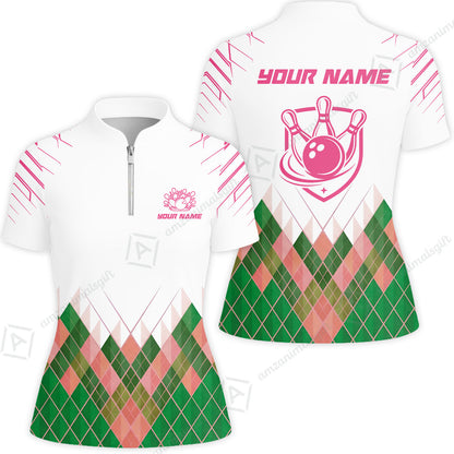 Custom Bowling Jersey Polo Shirt, Green Argyle Pattern Bowling Custom Bowling Jersey Team Shirt For Players With Name & Team Name