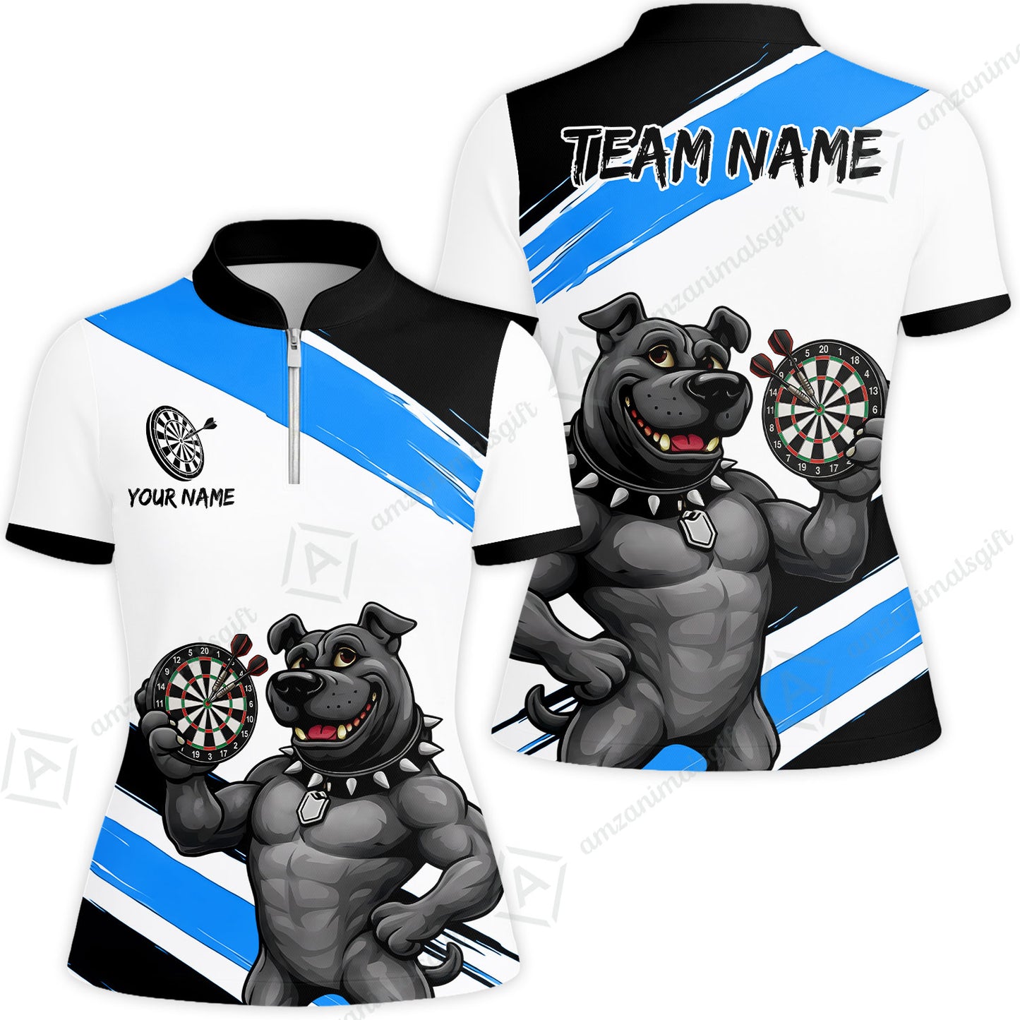 Custom Darts Jersey Polo Shirt, Pitbull Hold Dart Board, Custom Dart Jersey Team Shirt For Players With Name & Team Name