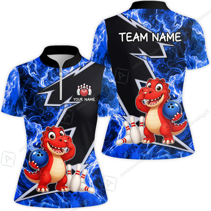 Custom Bowling Jersey Polo Shirt, Fire Lightning Dino Strike, Custom Bowling Jersey Team Shirt For Players With Name and Team Name