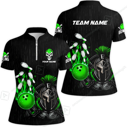 Custom Bowling Jersey Polo Shirt, Fire Bowling Knight Rain Skull Logo, Personalize Name & Team Name
