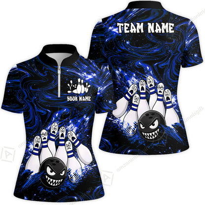 Customized Bowling Unisex Polo Shirt, Bowling Angry Ball VS Screaming Pins, Personalized Name And Team Name