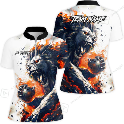 Custom Bowling Jersey Polo Shirt, Lion Fire Lava, Personalized Name And Team Name