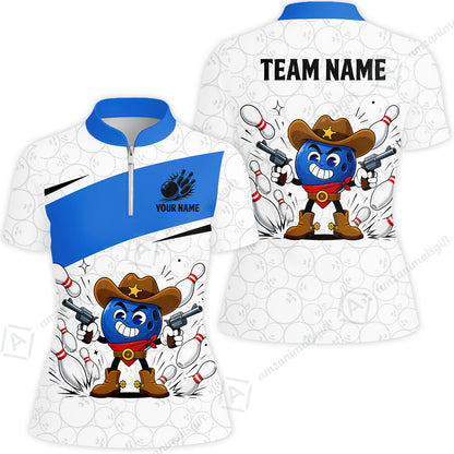 Custom Bowling Jersey Polo Shirt, Retro Cartoon Cowboy Ball, Custom Bowling Jersey Team Shirt For Players With Name and Team Name