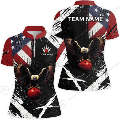 Custom Bowling Jersey Polo Shirt, Patriotic Bald Eagle Distressed American Flag Grunge, Custom Bowling Jersey Team Shirt For Players With Name & Team Name