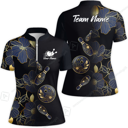 Custom Bowling Jersey Polo Shirt, Flower Bowling Pattern Gradient Gold, Custom Bowling Jersey Team Shirt For Players With Name and Team Name