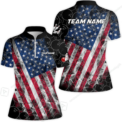 Custom Bowling Jersey Polo Shirt, Patriotic Smokey American Flag, Custom Bowling Jersey Team Shirt For Players With Name & Team Name