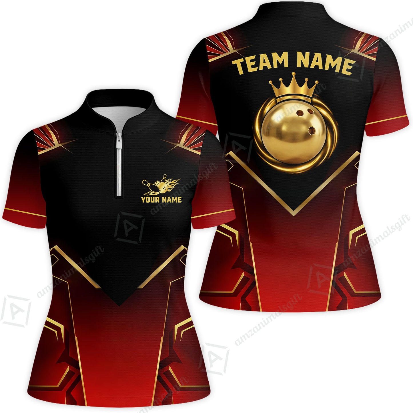 Custom Bowling Jersey Polo Shirt, Luxury Regal Golden Crown, Custom Bowling Jersey Team Shirt For Players With Name and Team Name