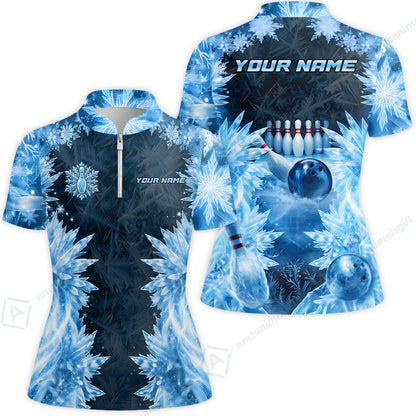 Custom Bowling Jersey Polo Shirt, Frozen Ice Crystal Strike, Custom Bowling Jersey Team Shirt For Players With Name and Team Name