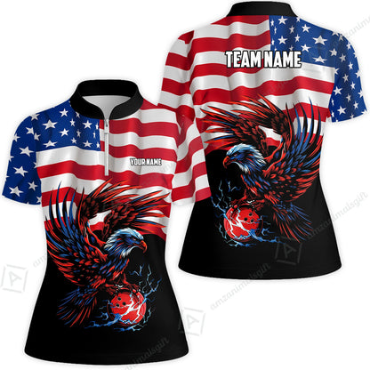 Custom Bowling Jersey Polo Shirt, Eagle America Flag Bowling Thunder, Custom Bowling Jersey Team Shirt For Players With Name and Team Name