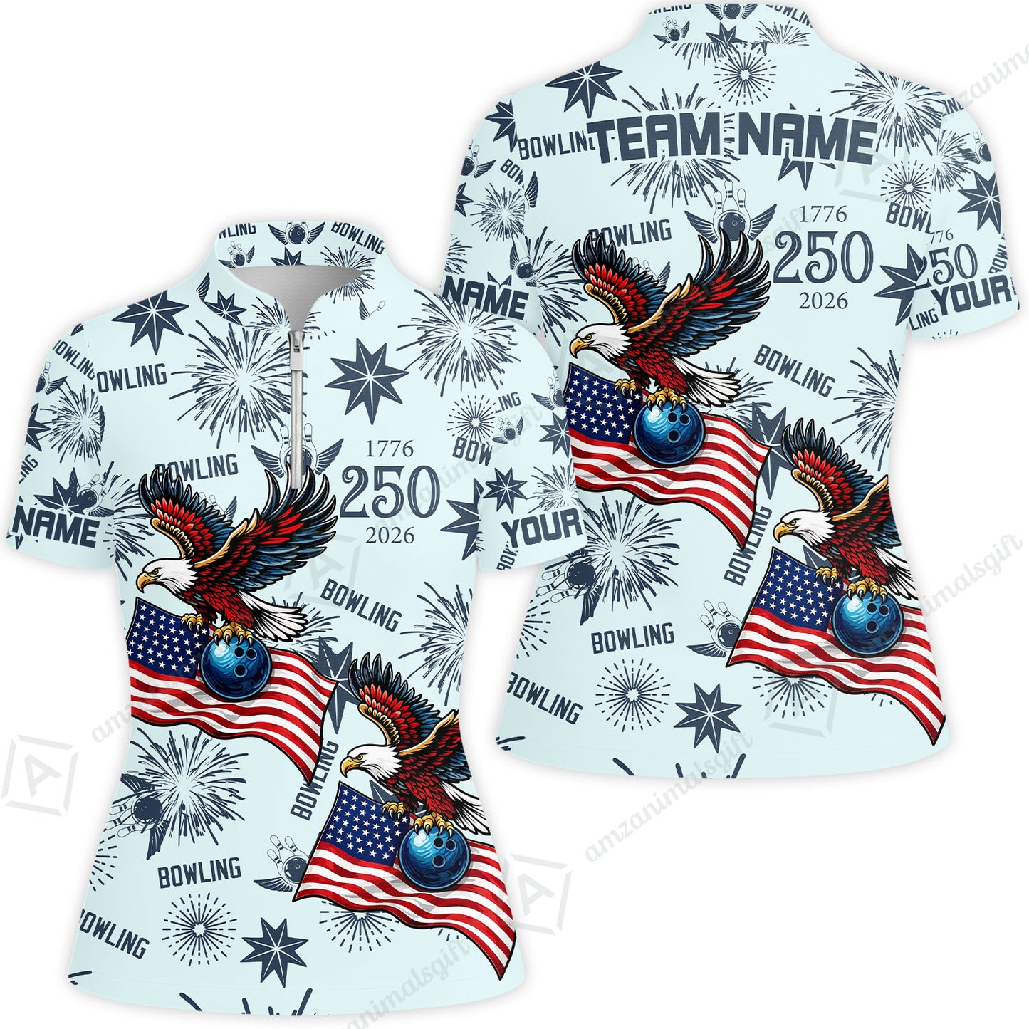 Custom Bowling Jersey Polo Shirt, USA 250 Years of Independence Bowling, Custom Bowling Jersey Team Shirt For Players With Name and Team Name