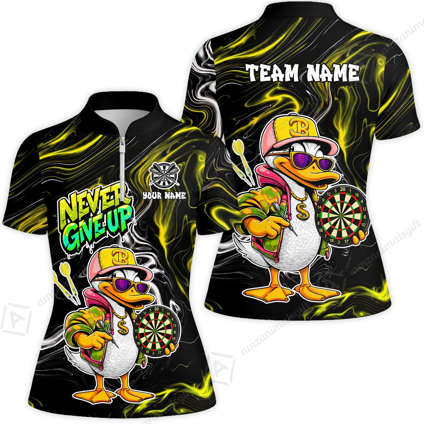 Customized Darts Team Jersey, Duck Never Give Up, Personalized Darts Name And Team Name