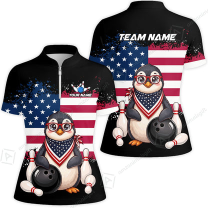 Custom Bowling Jersey Polo Shirt, Animal With Glasses And Bandana America Flag, Personalize Name & Team Name