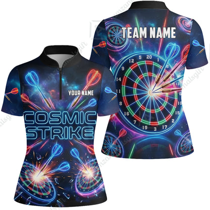 Custom Darts Team Jersey, Personalized Neon Galaxy Strike Darts Polo Shirt For Players With Name & Team Name