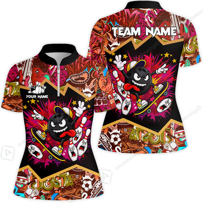 Customized Bowling Unisex Polo Shirt, Skater Bowling Ball Attack, Bowling Uniform, Personalized Name And Team Name