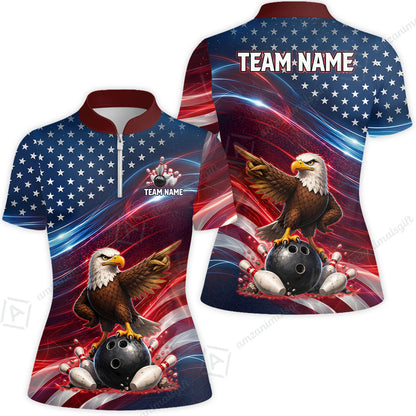 Custom Bowling Jersey Polo Shirt, Eagle Bowling Flag America Thunder Wave, Custom Bowling Jersey Team Shirt For Players With Name and Team Name
