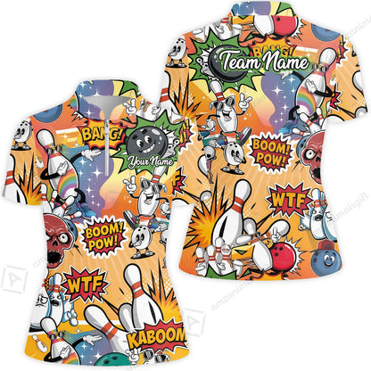 Custom Bowling Jersey Polo Shirt, Pop Art Bowling Blast Custom Bowling Jersey Team Shirt For Players With Name & Team Name