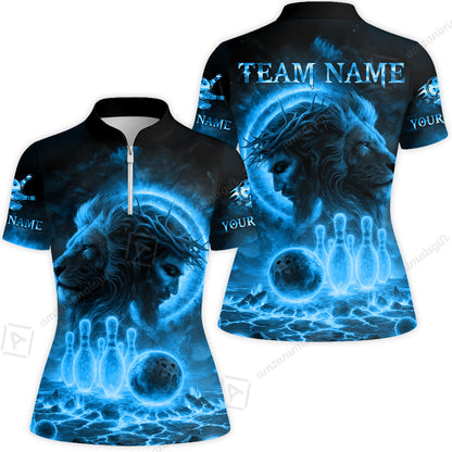 Custom Bowling Team Short Sleeve Men Polo Shirt, Flame The Lion OF Judah With Bowling, Custom Name and Team Name for Bowlers