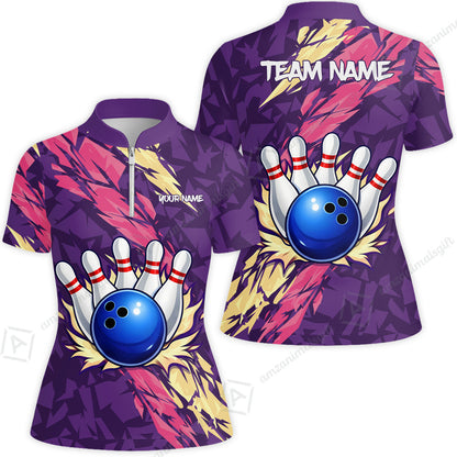 Custom Bowling Team Unisex Polo Shirt, Ion Max Bowling Ball Purple Fire Strike Design for Bowlers