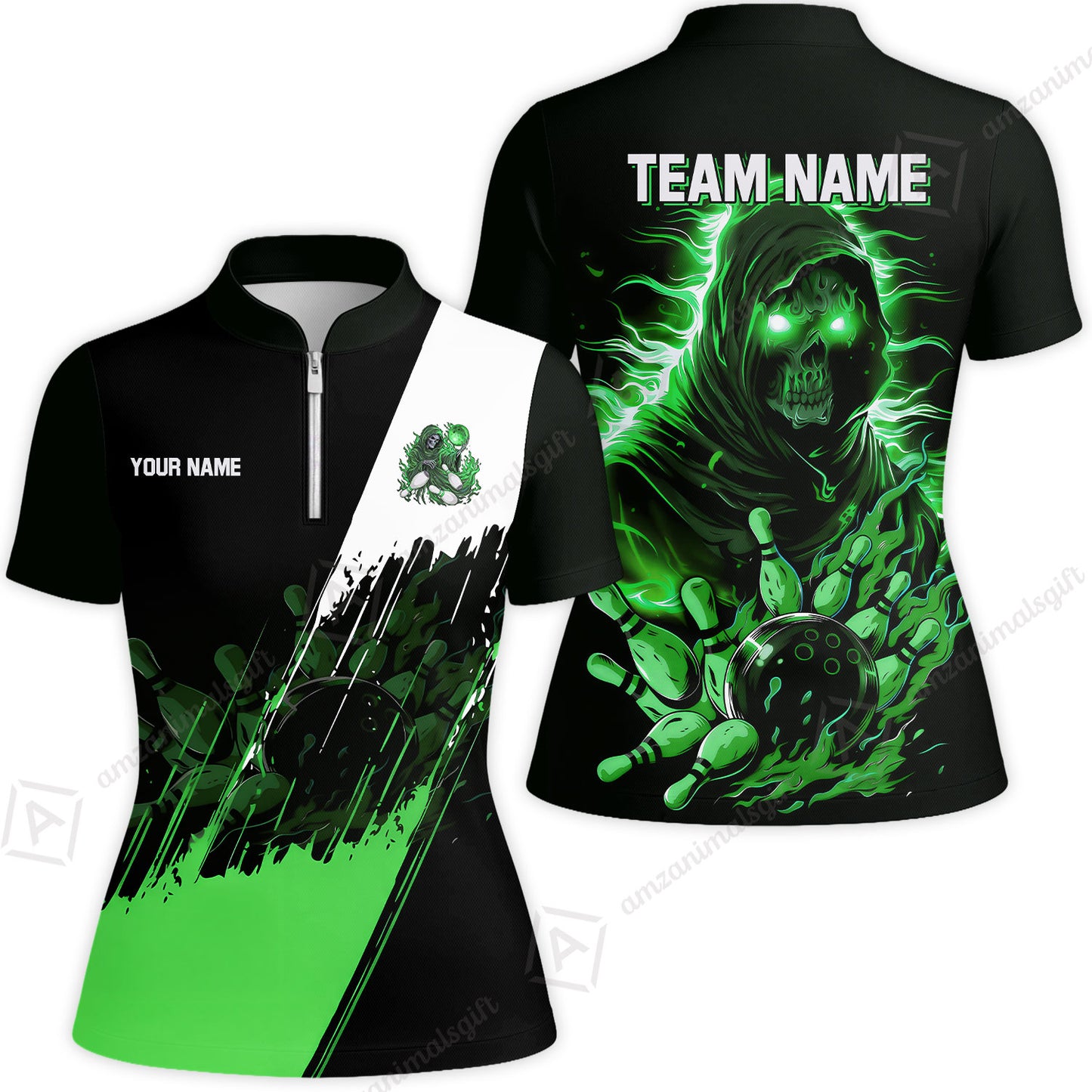 Custom Bowling Jersey Polo Shirt, Glow Reaper Bowling Custom Bowling Jersey Team Shirt For Players With Name & Team Name