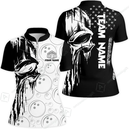 Customized Bowling Unisex Polo Shirt, American Flag Dripping Skull, Bowling Uniform - Personalized Name And Team Name