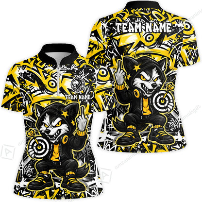 Customized Darts Team Uniform Shirt, Cool Cartoon Wolf With Dartboard, Personalized Name And Team Name