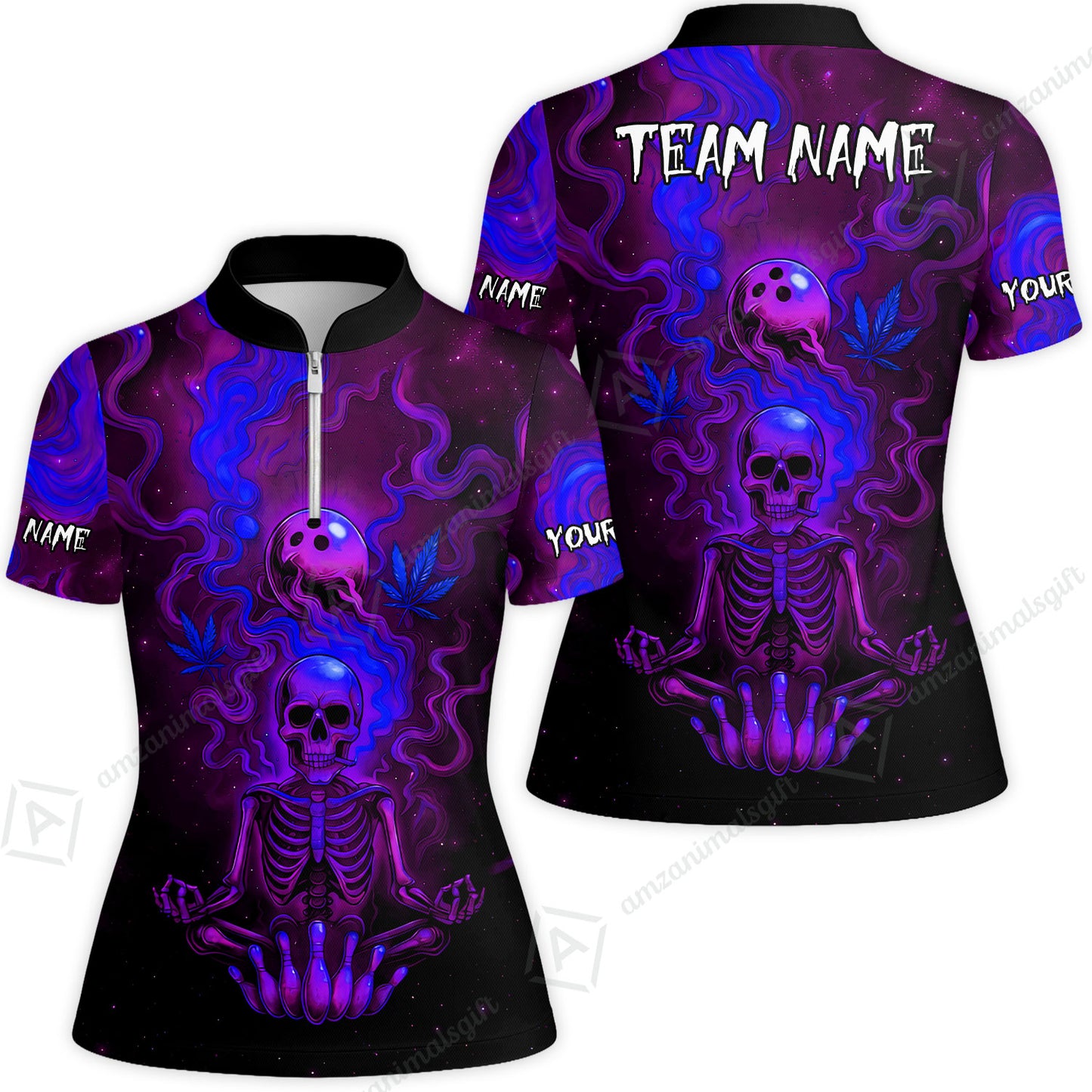 Custom Bowling Team Unisex Polo Shirt, Neon Skull CNB Bowling Custom Shirt Featuring Personalized Name and Team Name