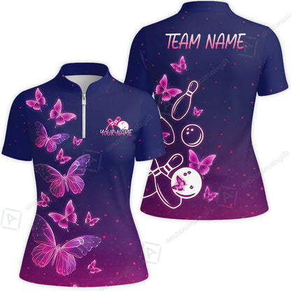 Custom Bowling Jersey Polo Shirt, Neon Butterfly Bowling, Custom Bowling Jersey Team Shirt