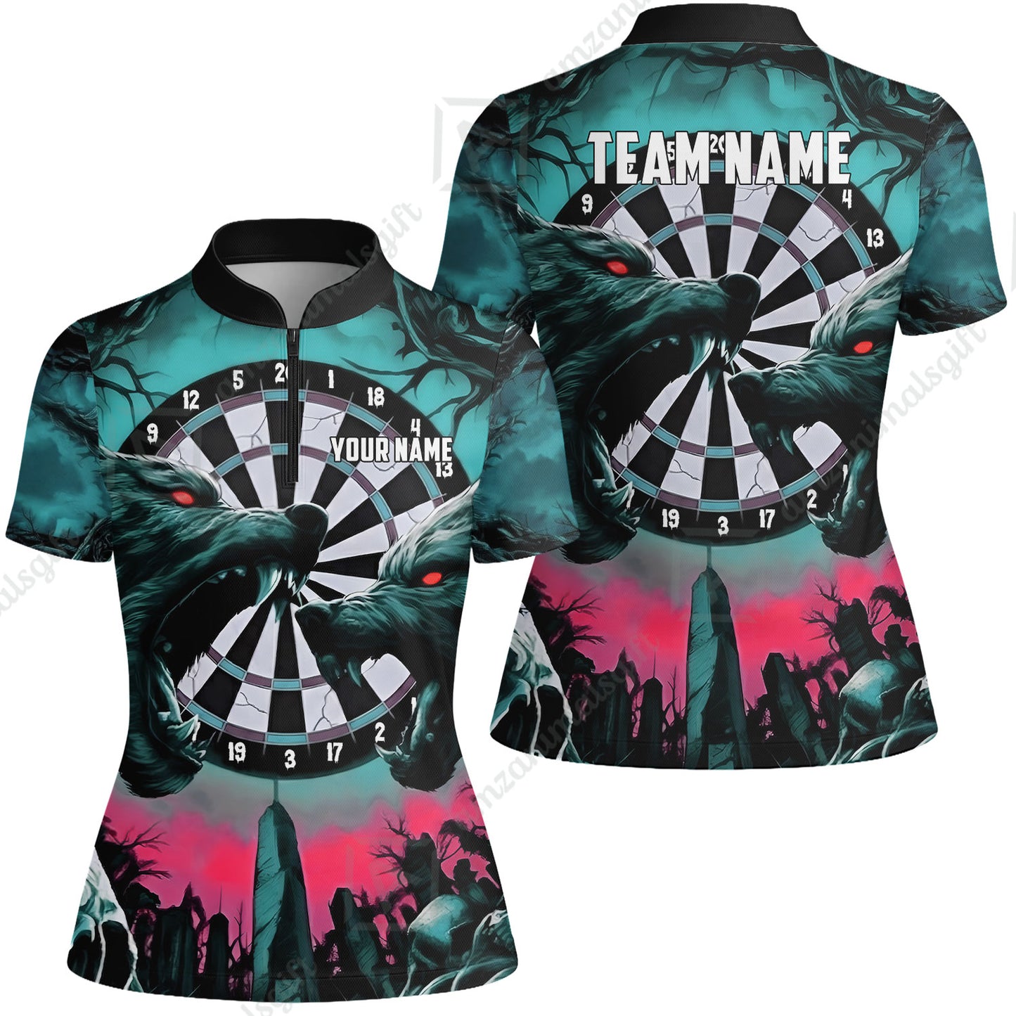 Custom Darts Team Jersey, Personalized Black Forest Wolves Dart Polo Shirt For Players With Name & Team Name