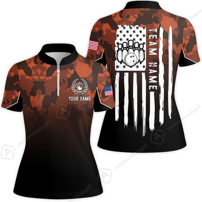 Custom Bowling Jersey Polo Shirt, Tactical Camo Patriotic Flag, Custom Bowling Jersey Team Shirt For Players With Name and Team Name